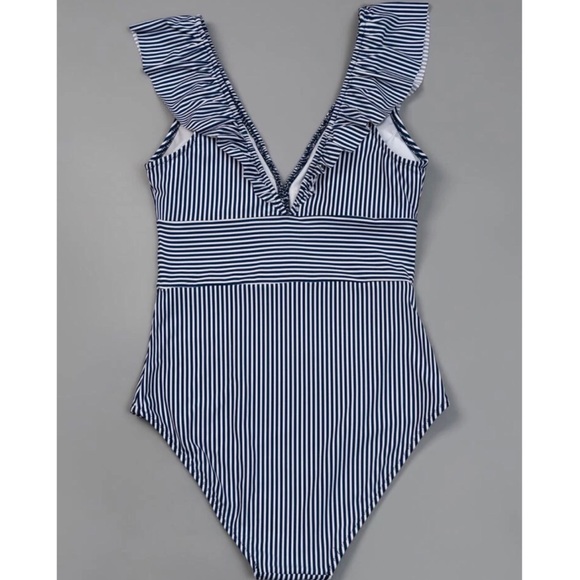 Pin Stripe Ruffle One Piece Swimsuit - Picture 3 of 3
